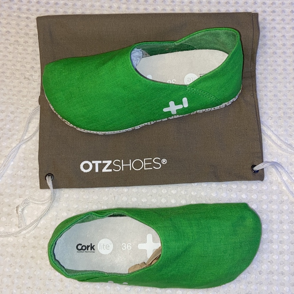 NEW! OTZ Canvas Linen Slip Ons Size 36 5.5 GREEN Shoes Flats - Picture 4 of 13